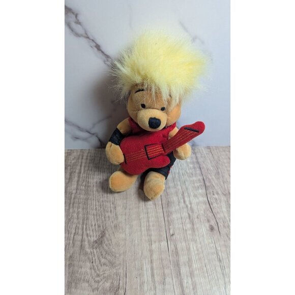 Disney Store Winnie The Pooh Rock Star Plush Toy With Guitar & Spiky Hair 9" - Picture 6 of 9